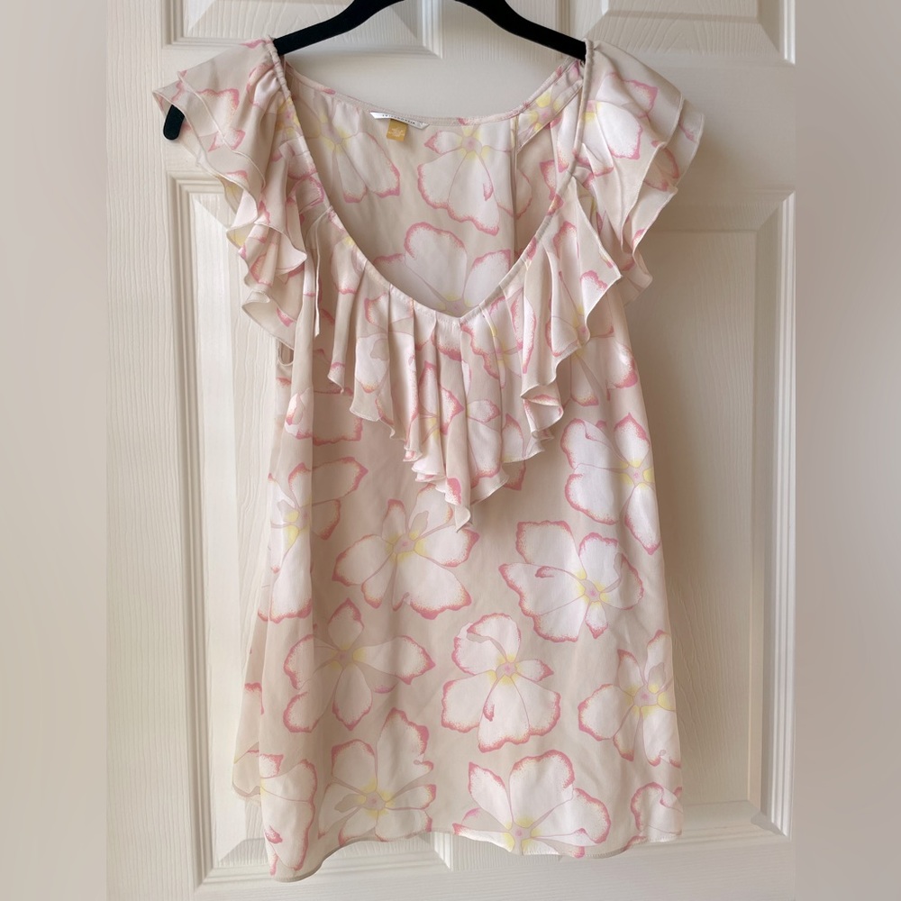 Leifsdottir Sleeveless Floral Silk Ruffled Blouse/Shirt size 2 NWOT